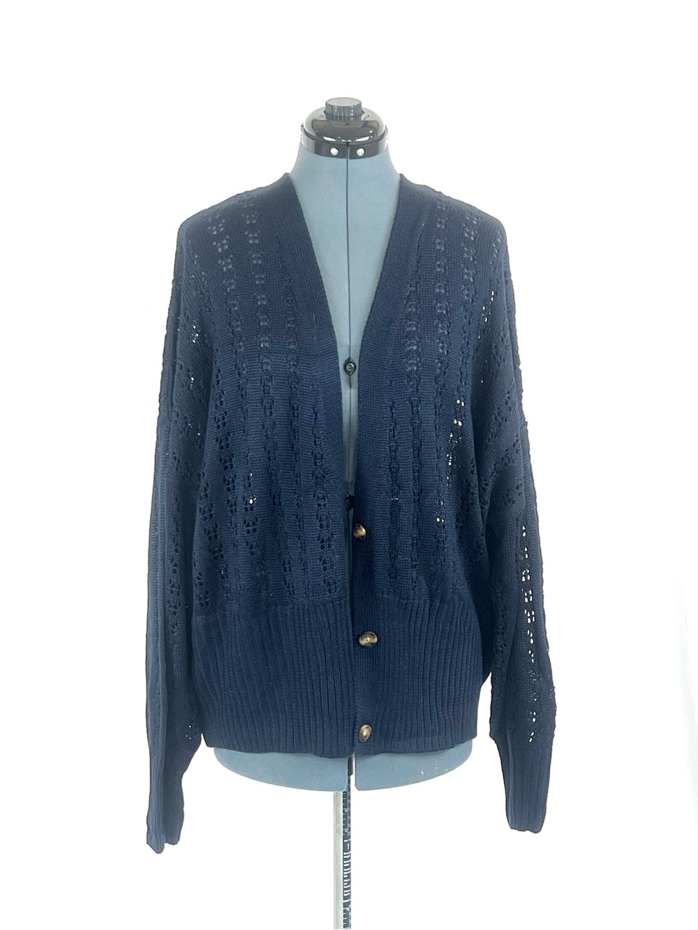 EST. 1946 26/28W Navy Pointelle Open Front Cardigan Sweater Long Sleeve 944